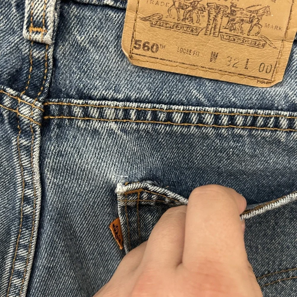 Vintage Levis Shorts Mens 32 Blue Denim 560 Relaxed Orange Tab Bermuda Jorts USA